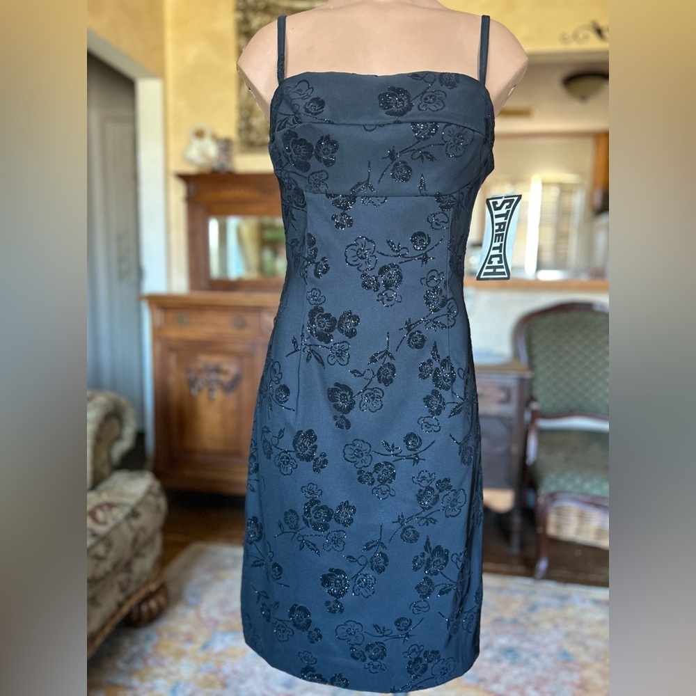 Vintage 1990’s La Belle Floral Velvet Sparkle Midi Dress NWT 7/8